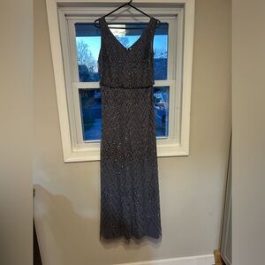 BHLDN Beaded Diamond Grey Sliver Full Length Sleeveless  Gown Size 6